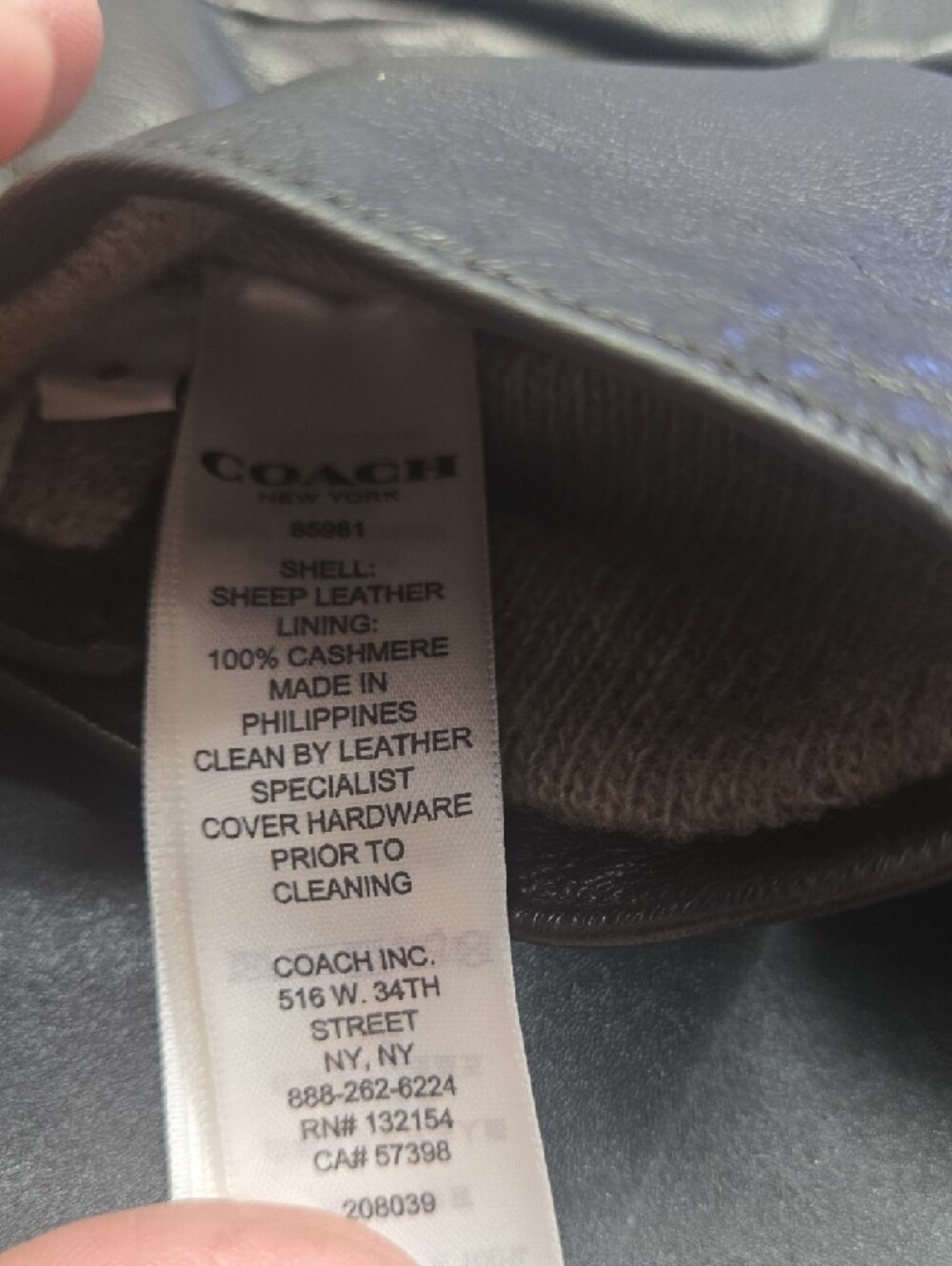 New Coach Womans Womens Brown Leather Gloves with Snap Detail - Picture 5 of 6
